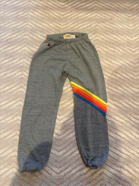Aviator Nation Gray Sweatpants with Rainbow Stripe